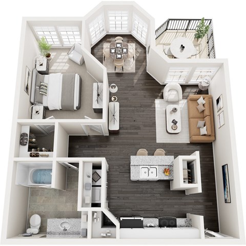Floor plan for 1 bed, 1 bath, 806 sqft